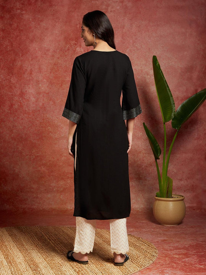 Black Solid Rayon Straight Kurta - Libas