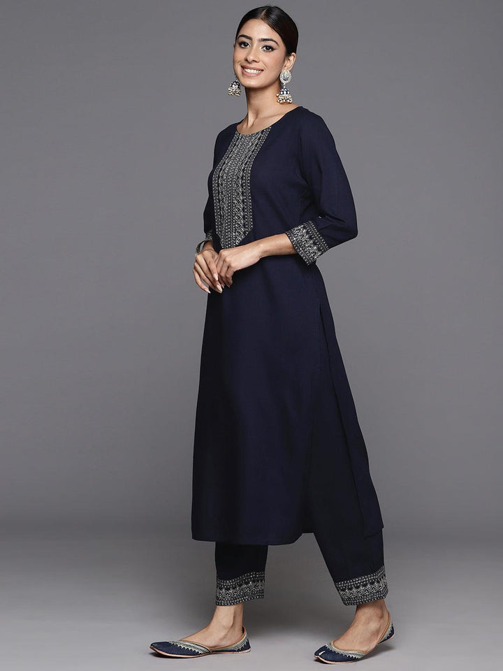 Blue Yoke Design Rayon Straight Kurta With Trousers - Libas