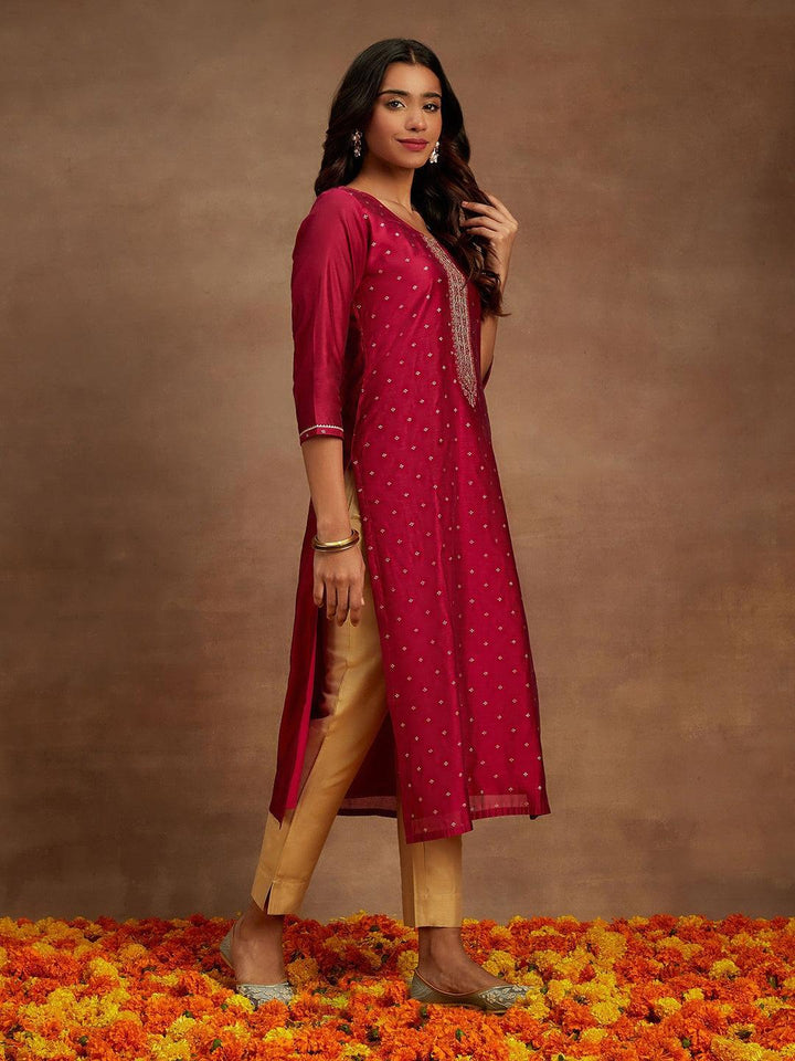 Fuchsia Chanderi Silk Woven Design Kurta - Libas