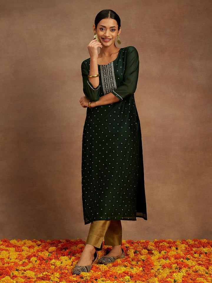 Green Chanderi Silk Woven Design Kurta - Libas