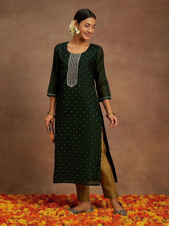 Green Chanderi Silk Woven Design Kurta - Libas