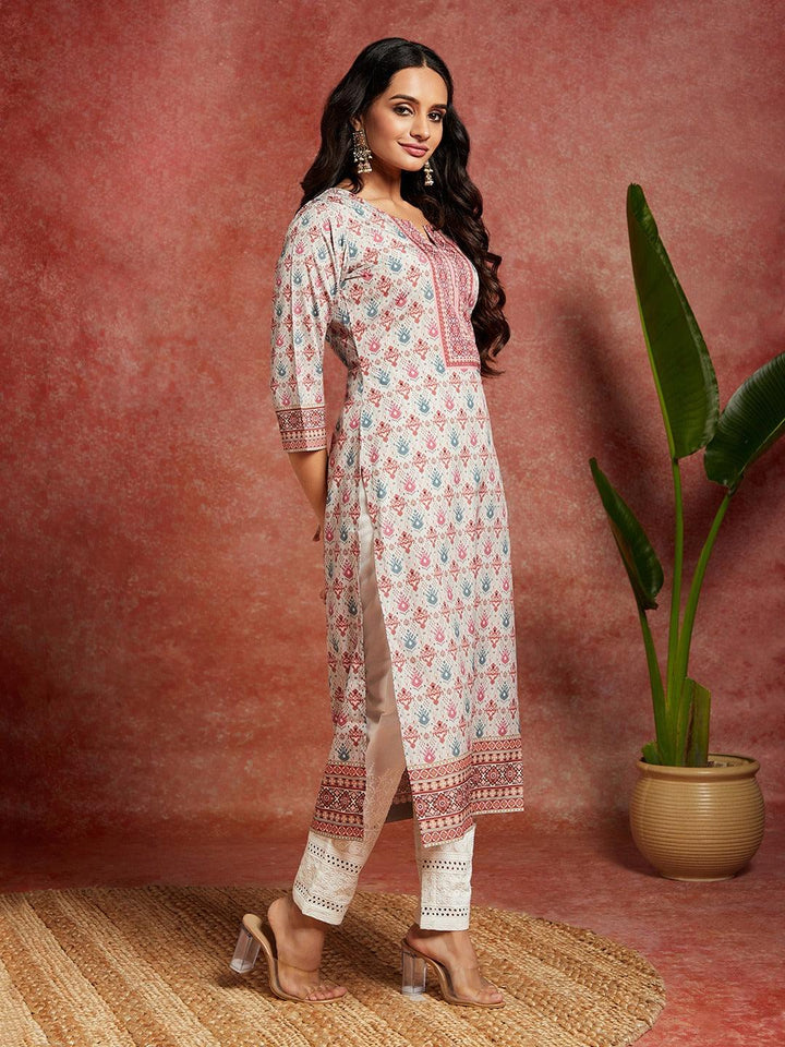 Green Printed Crepe Straight Kurta - Libas