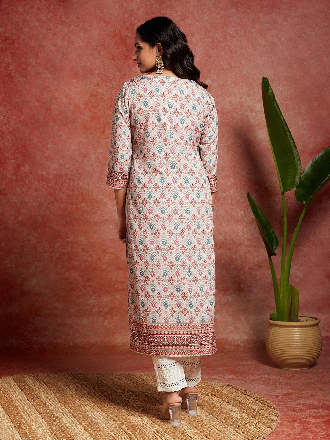 Green Printed Crepe Straight Kurta - Libas