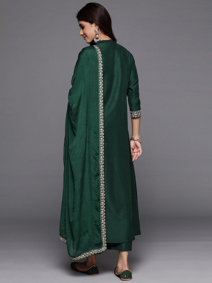 Green Yoke Design Silk Blend Anarkali Kurta With Palazzos & Dupatta - Libas