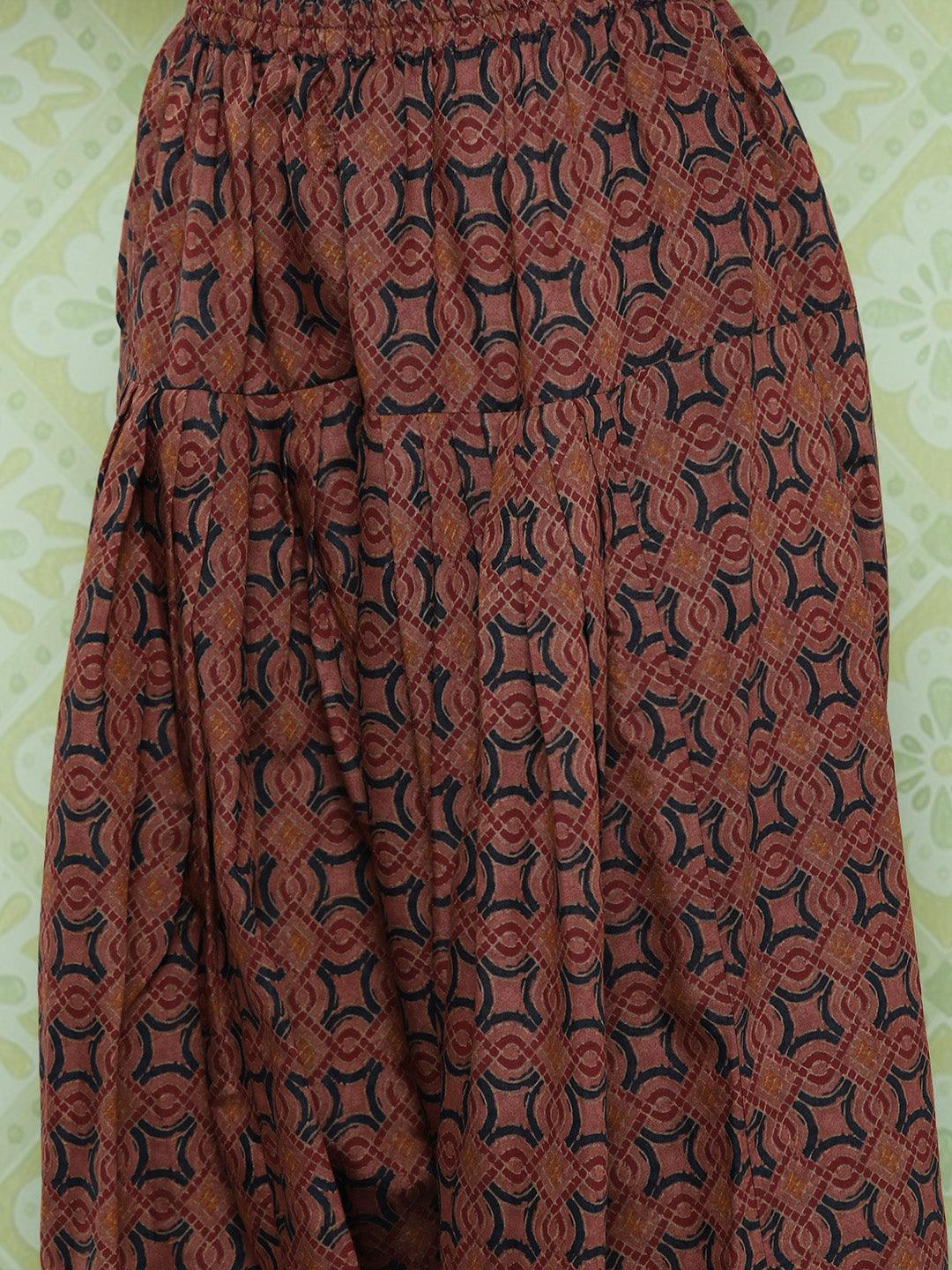 Maroon Printed Silk Blend Straight Kurta With Salwar & Dupatta - Libas