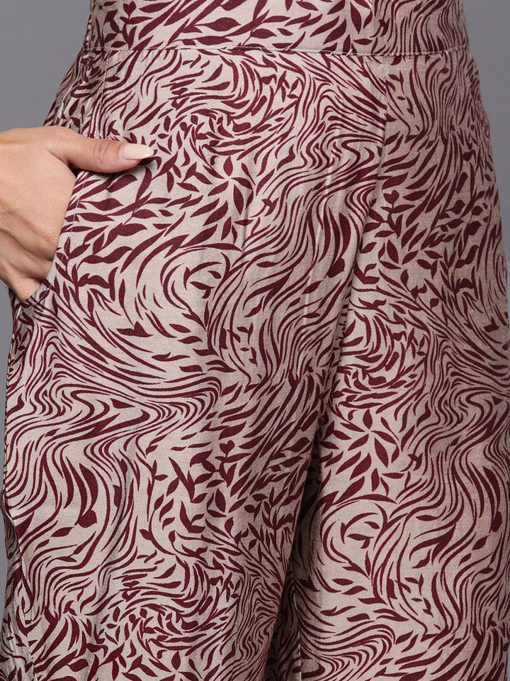 Maroon Printed Silk Blend Straight Kurta With Trousers & Dupatta - Libas