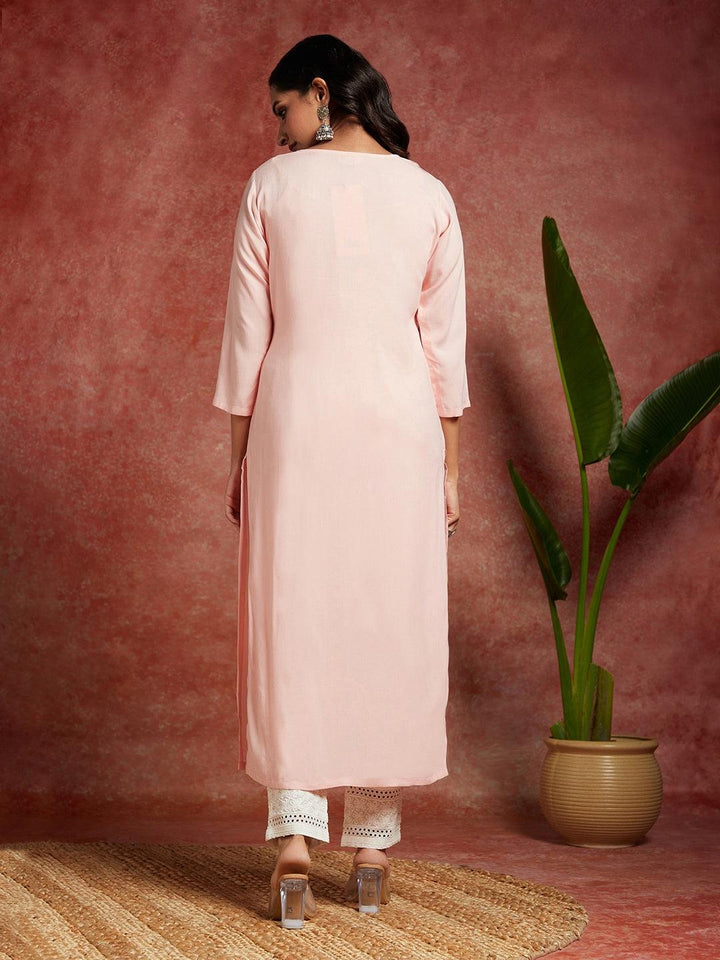 Peach Yoke Design Rayon Straight Kurta - Libas