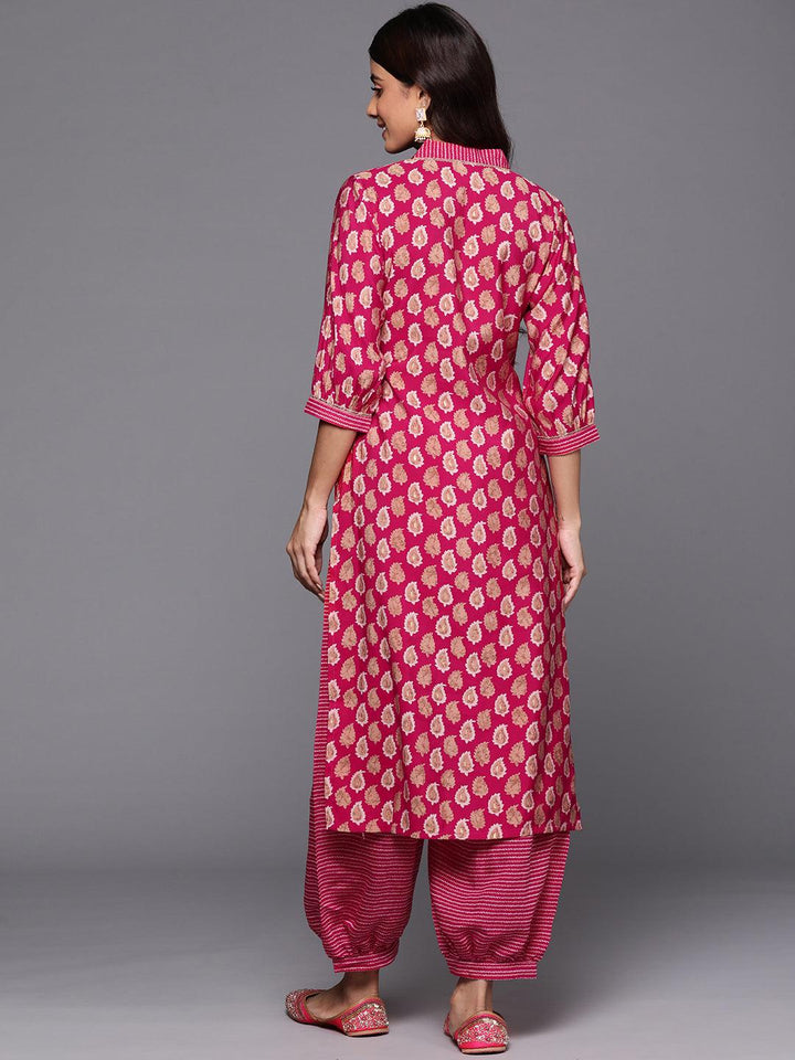 Pink Printed Silk Blend Straight Kurta With Salwar - Libas