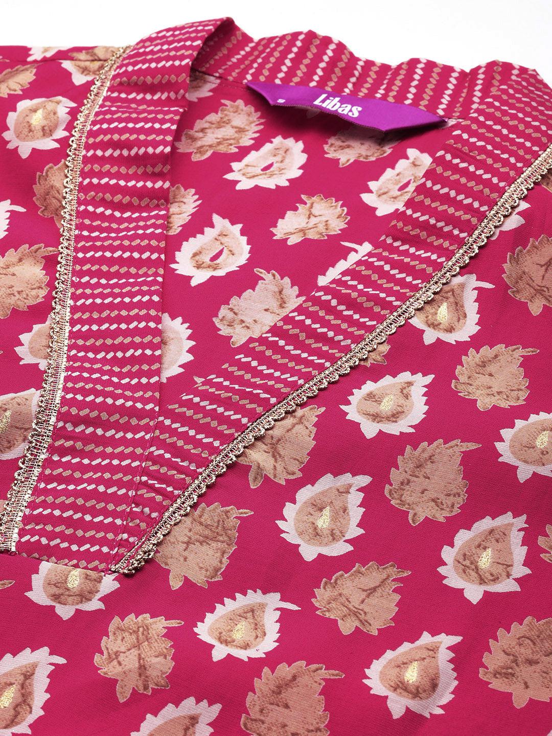 Pink Printed Silk Blend Straight Kurta With Salwar - Libas