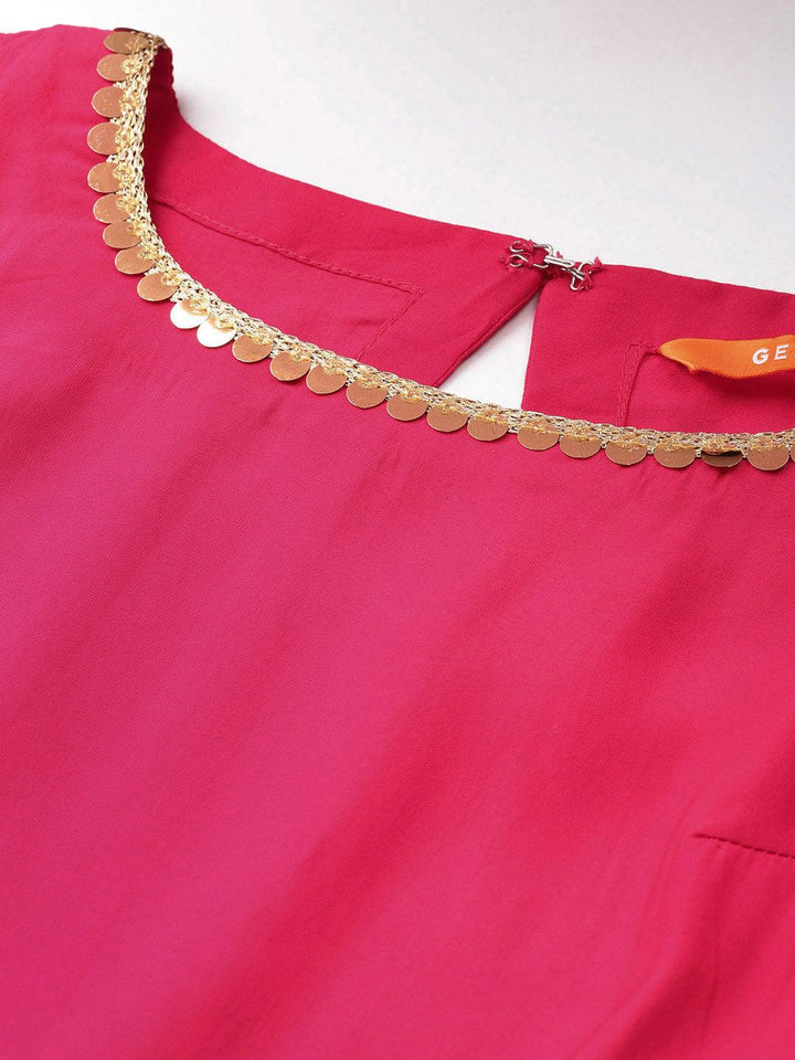 Pink Solid Silk Blend Straight Kurta With Trousers & Dupatta - Libas